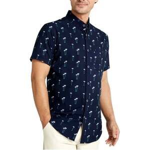 Mizzen+Main Navy Blue Palm Tree Print Short Sleeve Button Down Shirt Large